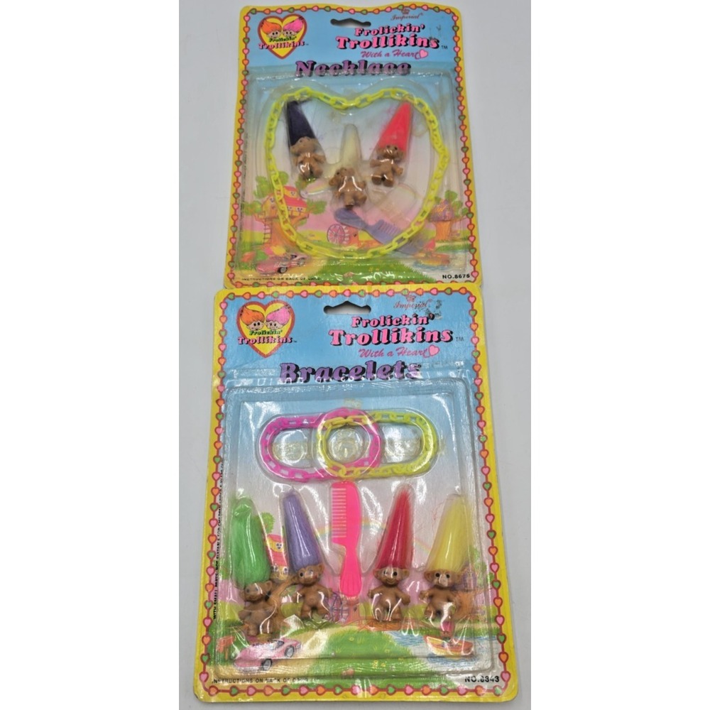 1991 Norfin DAM Troll‎ Doll Shoe Lace Huggers Necklace Set 2 Pack NOS RARE